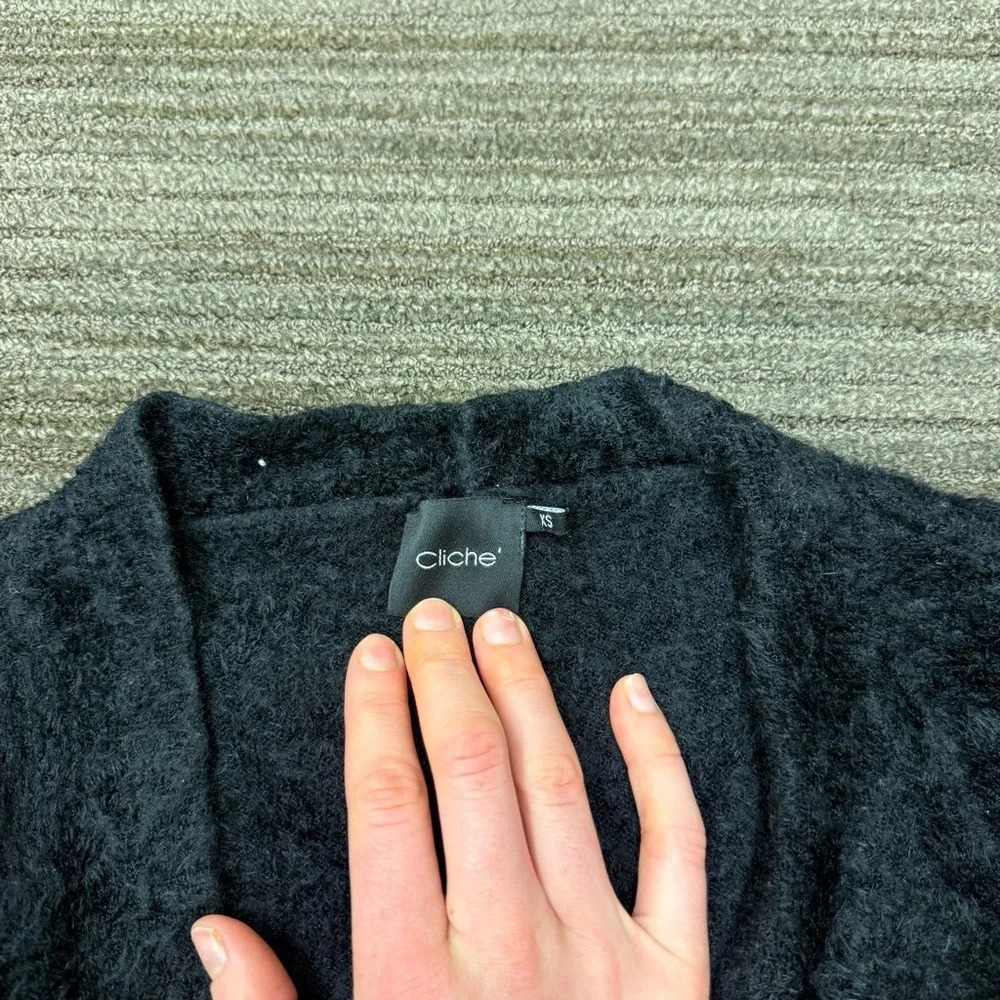 Cliche Black Women's Knit Fur Cardigan Casual Loungewear - Picture 2 of 7